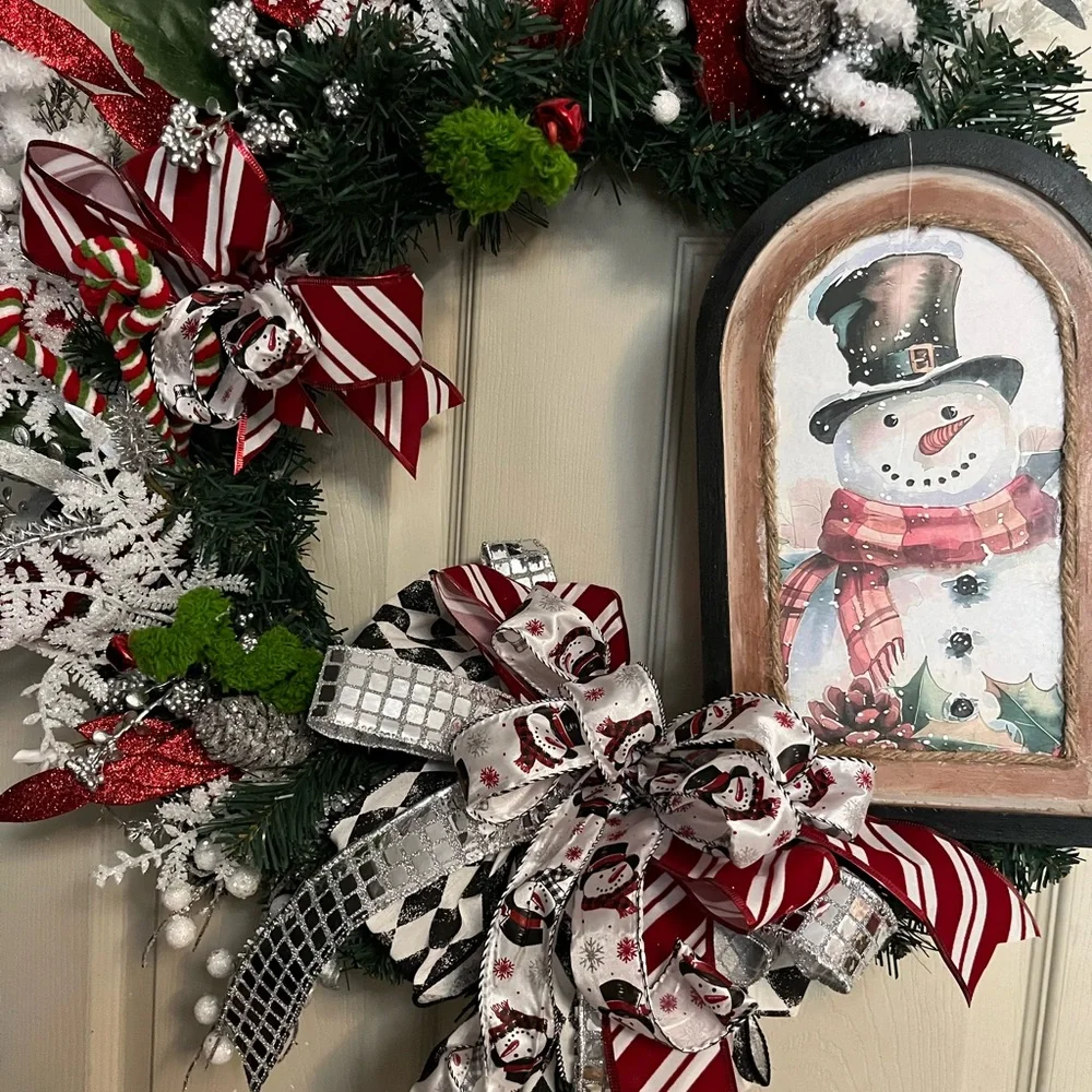 Charming Snowman Holiday Wreath with Red and Green Accents
